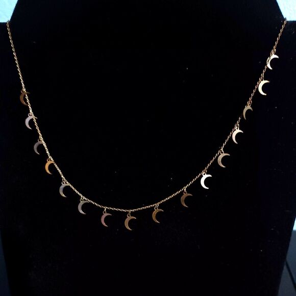 Crescent Moon Charmed Silver-Toned Choker, 14" - Picture 1 of 2